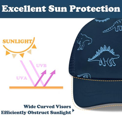 Sarfel Baby Baseball Cap Toddler Baseball Hat with Mesh Infant Ball Cap Toddler Trucker Hat Baby Snapback Hat Kids Cap UPF50+ - color: Dinosaurs Navy With Mesh, size: 0-12 Months