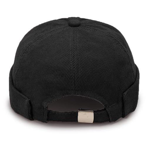 Corduroy Brimless Hat for Men Women Sailor Docker Cap Cuff Harbour Beanie Hat - color: Black