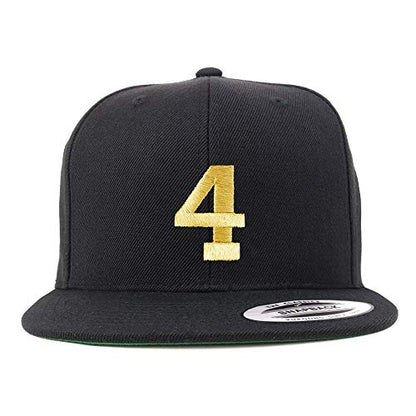 Trendy Apparel Shop Number 4 Gold Thread Flat Bill Snapback Baseball Cap - color: Black
