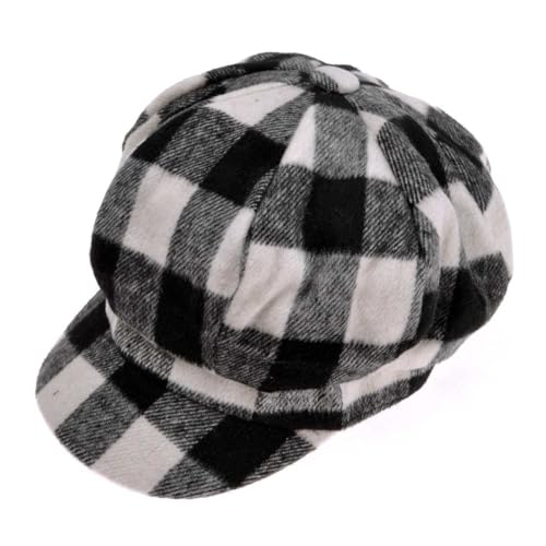 ZLYC Women Classic Newsboy Cap Visor 8 Panel Gatsby Cabbie Paperboy Hat - color: (Plaid) White