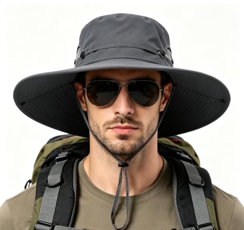 Fishing Sun Hat for Men UPF 50+ Wide Brim Boonie Hats for Summer - color: Dark Gray