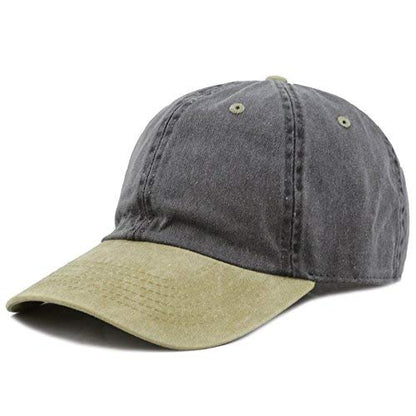 The Hat Depot 100% Cotton Pigment Dyed Low Profile Dad Hat Six Panel Cap - color: 2. Black/Khaki