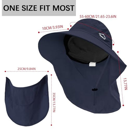 Rosoz Sun Hat for Men Women with Neck Flap& Removable Face Cover Wide Brim - color: 1pack-dark Blue