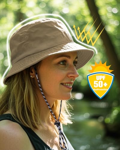 Womens Waterproof Bucket Hat - Packable Sun Hat UV Protection Hiking Hats with Adjustable Drawstring for Outdoor Activities - color: Orange