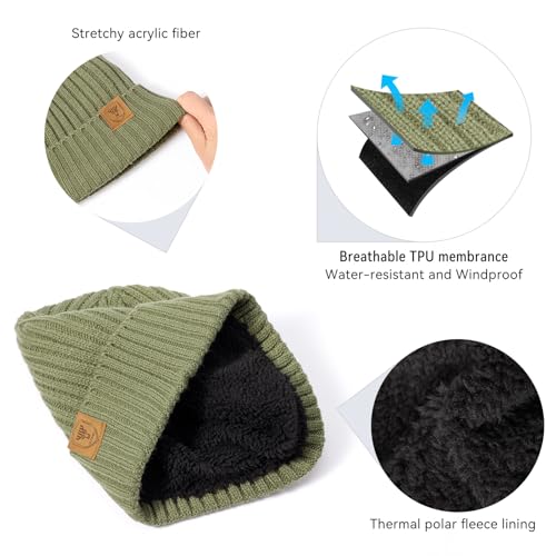 OZERO Winter Beanie for Men Women,Thermal Knit Soft Fleece Lined Hats - color: Green