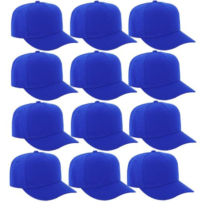 12 Pack Seamless Baseball Caps Wholesale Bulk - No Center Seam, DIY Friendly, Adjustable Breathable Lightweight for Men Women - color: Blue