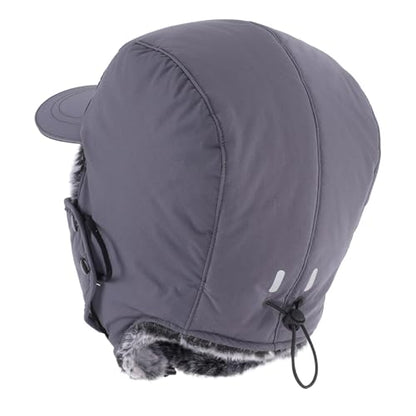 Home Prefer Waterproof Mens Faux Fur Trooper Trapper Hat Hunting Warm Winter Hat with Ear Flaps Visor Face Mask - color: Dark Grey