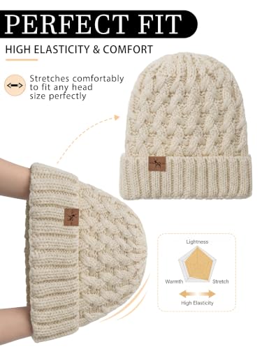 Winter Hats for Women Cable Knit Chunky Skull Cap Fleece Lined Thick Fold Cuff Beanie hat - color: Neutral Grey, style: Pineapple