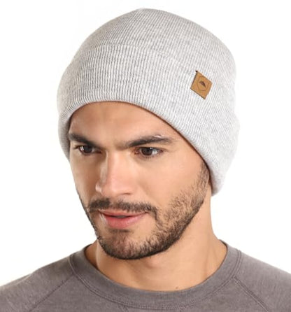 Tough Headwear Merino Wool Beanie - Moisture Wicking Winter Hats for Women - Stretchy Mens Beanie - Breathable Wool Hat - color: Basic - Light Gray