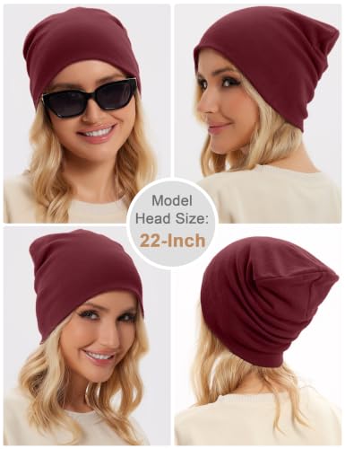 100% Cotton Thin Beanie Hat Women Men Soft Slouchy Chemo Skull Cap - color: 1pc Burgundy