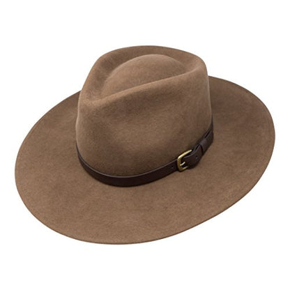 B&S Premium Lewis - Wide Brim Fedora Hat - 100% Wool Felt - Water Resistant - Leather Band - color: Light Brown, size: 7 3/4