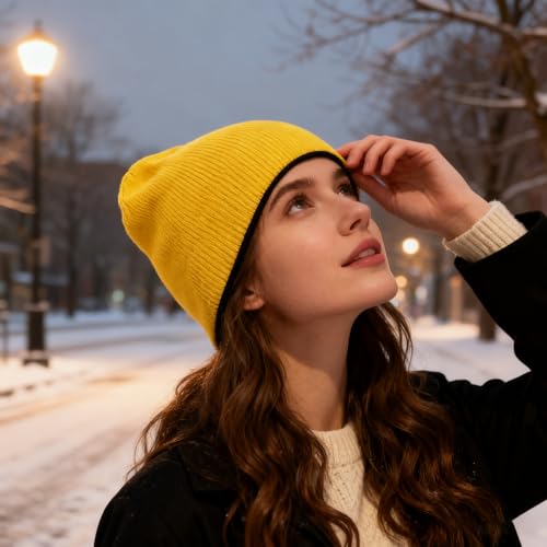 ZOORON Reversible Skull Caps for Men Women Reversible Beanie with -Double Side Warm Winter Fisherman Beanie - color: A-2pack-grey/Orange+black/Yellow