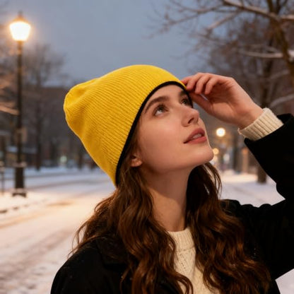 ZOORON Reversible Skull Caps for Men Women Reversible Beanie with -Double Side Warm Winter Fisherman Beanie - color: A-2pack-grey/Orange+black/Yellow