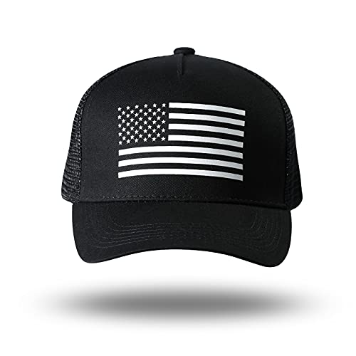 American Flag Trucker Hat - Snapback Hat, Baseball Cap for Men Women - Breathable Mesh Side, Adjustable Fit - for Casual Wear - color: Black