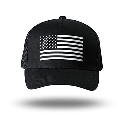 American Flag Trucker Hat - Snapback Hat, Baseball Cap for Men Women - Breathable Mesh Side, Adjustable Fit - for Casual Wear - color: Black