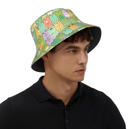 Bucket Hat Unisex for Men Women Cute Funny Fashion Fishing Hat Trippy Art Casual Fisherman Cap - color: Frog