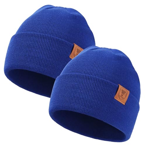 OZERO Beanie for Men and Women, Double-Layer Cuffed Knit Winter Hat - color: Blue+blue