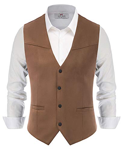 PJ PAUL JONES Men's Western Cowboy Vest Leather Suede Casual Waistcoat - color: Brown, size: Small