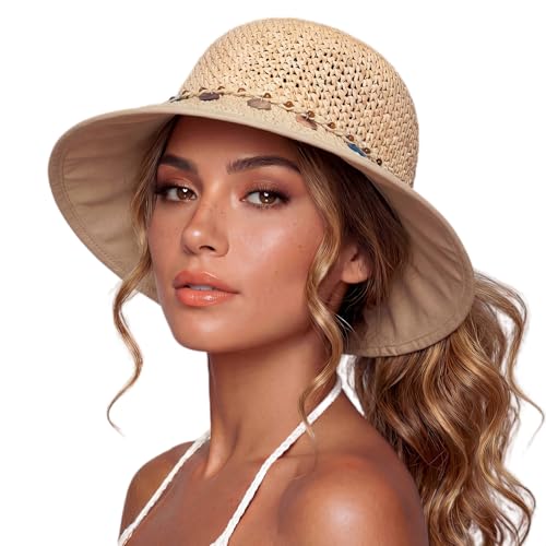 TOP-EX Ponytail Cooling Beach Straw Sun Hat Women UV Natural L