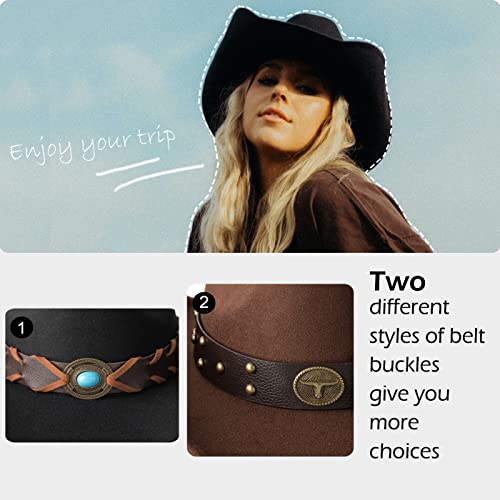 Western Cowboy Hat Felt Wide Brim Women Men Cowgirl Hats - color: Zh Group-black+coffee