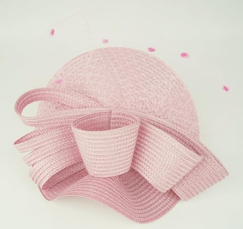 Kentucky Derby Fascinators for Women High Tea Party Hat Wedding Cocktail Flower Headware with Mesh and Feathers - color: Z-pink