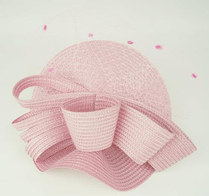Kentucky Derby Fascinators for Women High Tea Party Hat Wedding Cocktail Flower Headware with Mesh and Feathers - color: Z-pink
