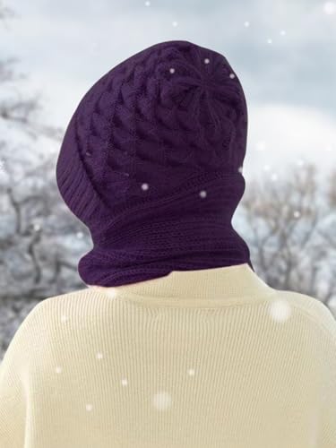 Sumolux Integrated Ear Protection Windproof Cap Scarf Elastic Knitting - color: Purple