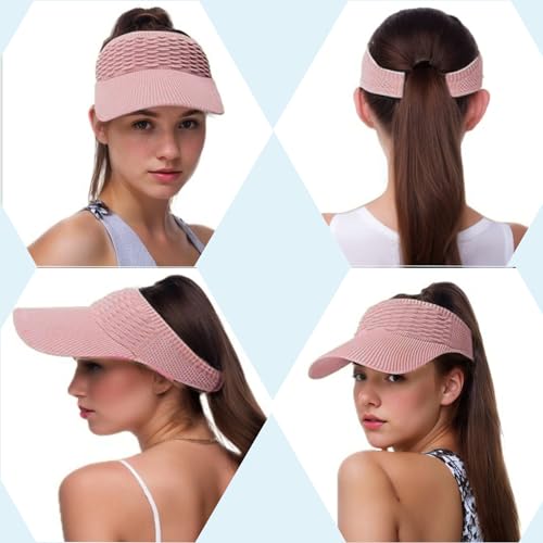 Sun Visor Hats, Wide Brim Sun Hats with UV Protection, Knitted Running Visors for Women - Ponytail Friendly, Quick Drying - color: Pink