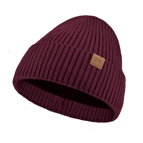 Unisex XXL Winter Hat, Fleece Lined Beanie Skull Cap Thermal Beanies Warm Ski Hat for Cold Weather - color: Oxblood