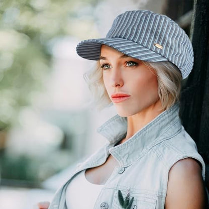 Womens Newsboy Caps Stripe Cabbie Gatsby Hat Ladies Pageboy Caps for Womens