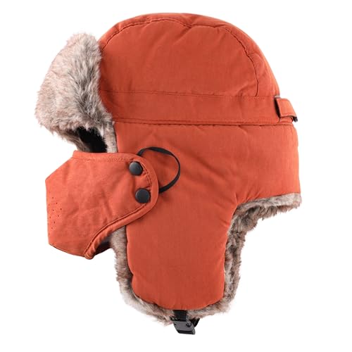 Home Prefer Mens Warm Faux Fur Trooper Trapper Hat Outdoor Reflective Winter Hunting Hat with Ear Flaps Face Mask - color: Brown