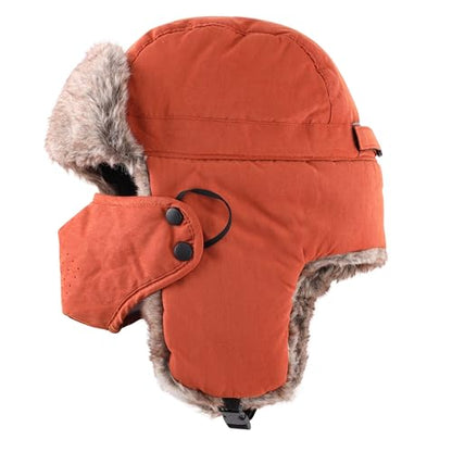 Home Prefer Mens Warm Faux Fur Trooper Trapper Hat Outdoor Reflective Winter Hunting Hat with Ear Flaps Face Mask - color: Brown
