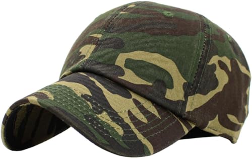 KBETHOS Classic Unisex Cotton Adjustable Low Crown Baseball Cap – Plain Dad Hat - color: Green Camo