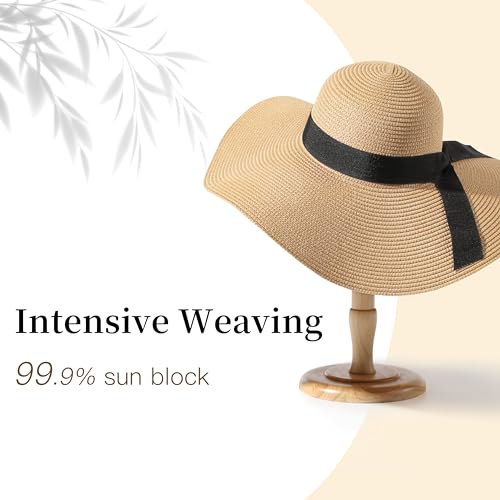 Tavaleu Beach Hat Foldable Wide Brim UV Protection for Women Summer Sun Hat - color: Khaki-4