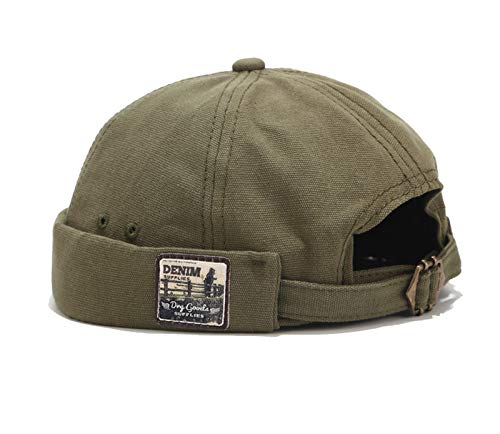 Mens Cotton Brimless Skullcap Sailor Cap Rolled Cuff Retro Beanie Hat - color: Green, size: One Size