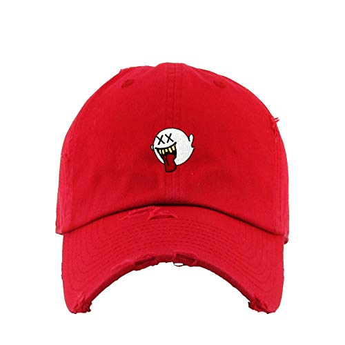 Silly Ghost Vintage Baseball Cap Embroidered Cotton Adjustable Distressed Dad Hat - color: Red