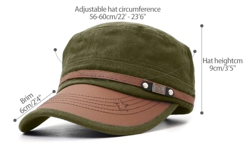 Flat Top Cap for Men Soft Cotton Adjustable Military - color: Military Green