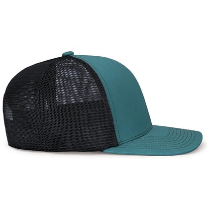 Pacific Headwear Contrast Stitch Trucker Pacflex Snapback Cap - color: Deep Teal/Lt Charcoal/Deep Teal