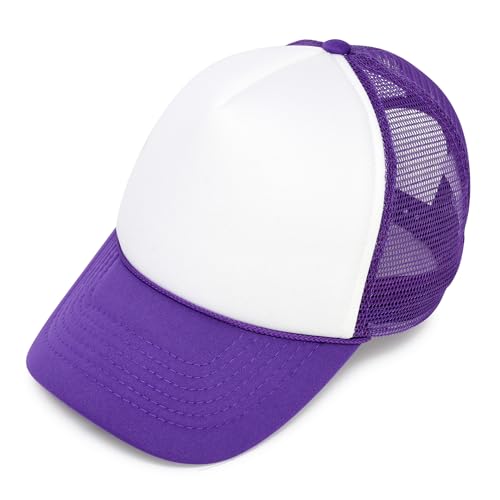 DALIX Two Tone Trucker Hat Summer Mesh Cap with Adjustable Snapback Strap - color: Purple, size: One Size