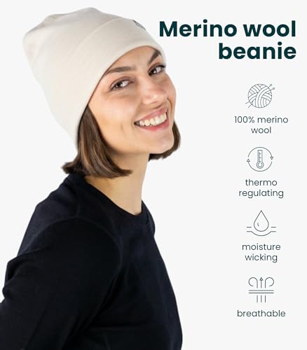 100% Merino Wool Beanie for Women, Men - Set Adult Skull Cap 17.5um & Socks - color: Natural Merinos, size: Small-Medium