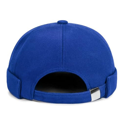 2 Pcs Mens Brimless Docker Cap Set - Retro Worker Sailor Skull Cap Beanie with Rolled Cuff - color: Blue
