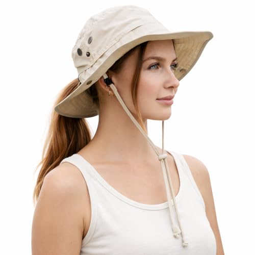TOP-EX ChicPony Ponytail Sun Hat for Women, Waterproof UPF 50+ Wide Brim - color: 0702_beige, size: XX-Large