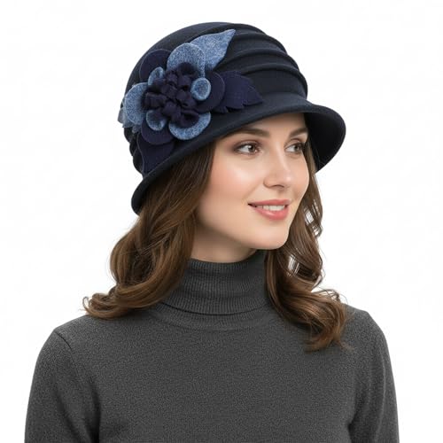Women Cloche Bucket Hat 1920s Vintage Dress Winter Hats - color: Mixing Navy