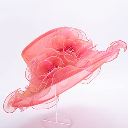 Lawliet Womens Dressy Wide Brim Church Wedding Occasion Sun Hat A613 - color: Fuschia With Gold