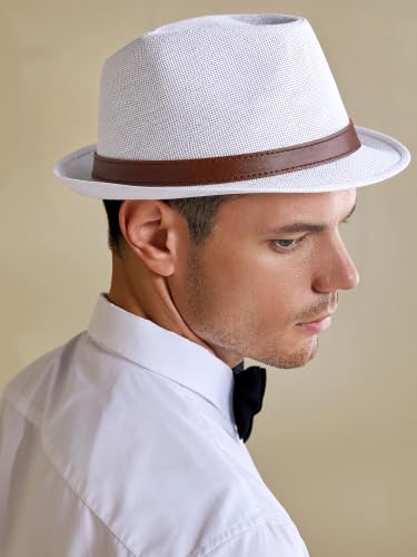 BABEYOND Men's 1920s Short Brim Trilby Fedora Hat - color: W-white