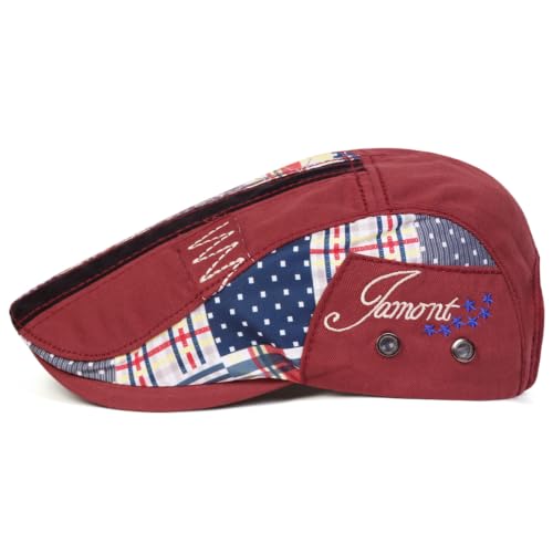 Classic Flat Cap for Men, Adjustable Cotton Newsboy Cap - color: Winered 3