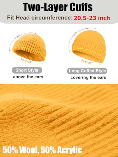 Wool Short Fisherman Beanie for Men Women Double Cuffed Skull Caps - color: 1pcs-yellow