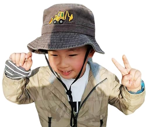 Excavator Toddler Baby Bucket Hats for Kids UV Protection Beach Hat Kids Camping Fishing Hat for Boy 2-8 Years - color: Coffee