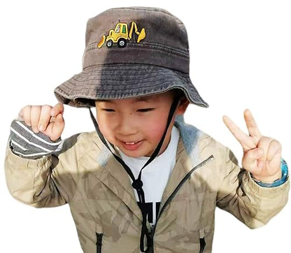 Excavator Toddler Baby Bucket Hats for Kids UV Protection Beach Hat Kids Camping Fishing Hat for Boy 2-8 Years - color: Coffee