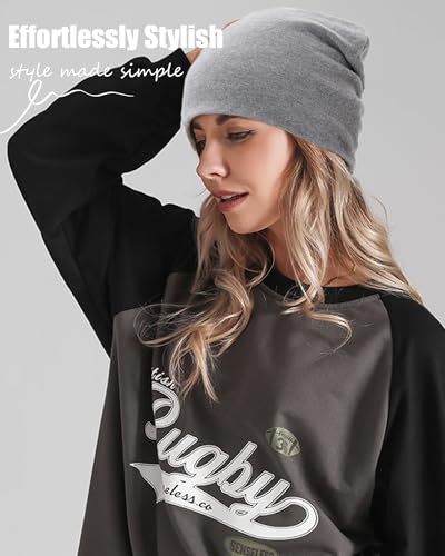 Thin 100% Cotton Fine-Knit Beanie Hat Slouchy Soft Chemo Skull Cap - color: 1-light Heather Grey